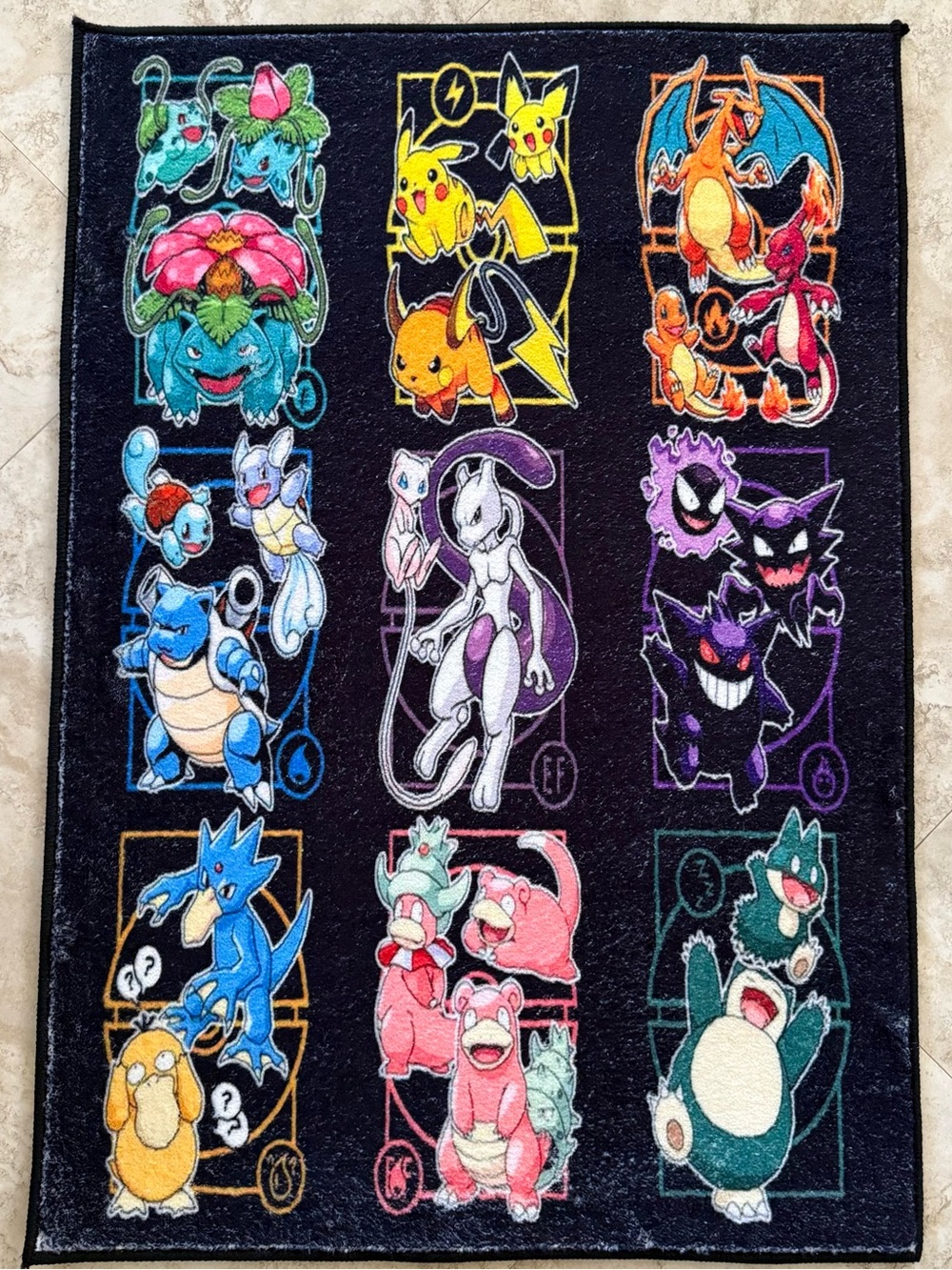 32x22 Pokémon Starter Evolution Tufted Rug Pikachu Charizard Mewtwo Decor